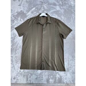 VIA EUROPA Mens Olive Green Striped‎ Short Sleeve Button Down Shirt XL Polyester